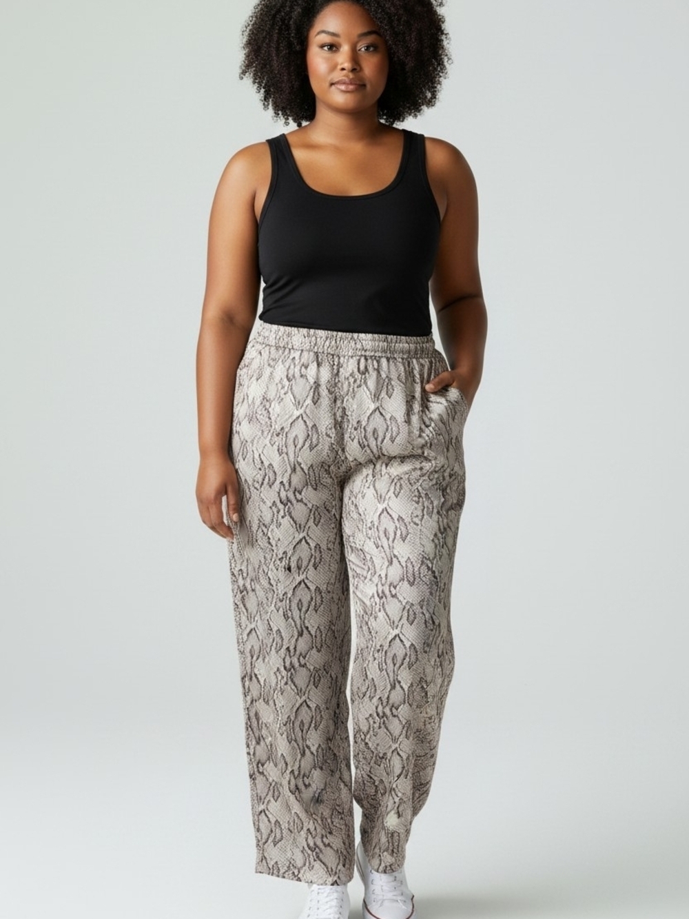 A New Day Snake Print Wide Leg Pants XL Elastic Waist Lightweight